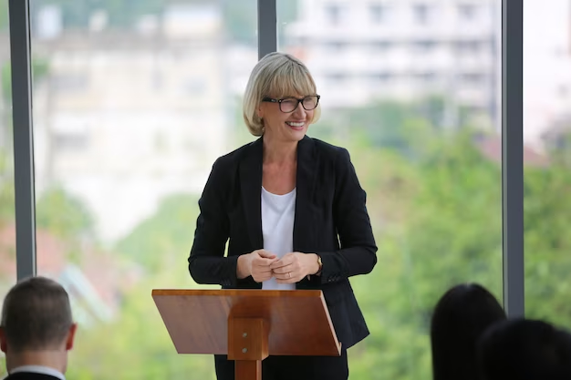 Politician woman at seminar or meeting